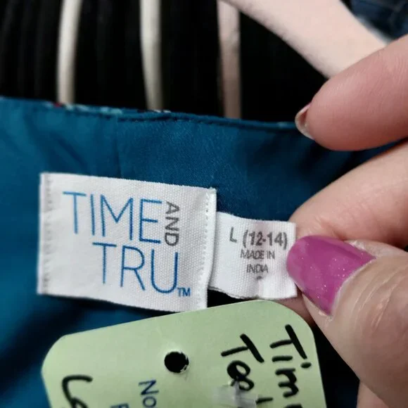 3603 Size Large Time and True Dark Teal Floral Lined Dress. - Picture 6 of 7